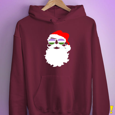 Santa Claus Genderqueer Pride Flag Sunglasses Hoodie - Maroon